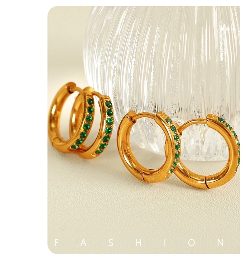 1 Pair IG Style Elegant French Style Round Polishing Plating Inlay 304 Stainless Steel Rhinestones 18K Gold Plated Earrings