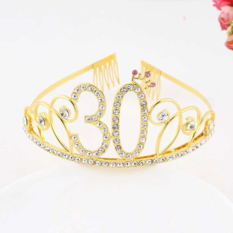 New Birthday Crown  60 Digital Birthday Headband Bridal Banquet Rhinestone Hair Accessories Alloy Headband Women
