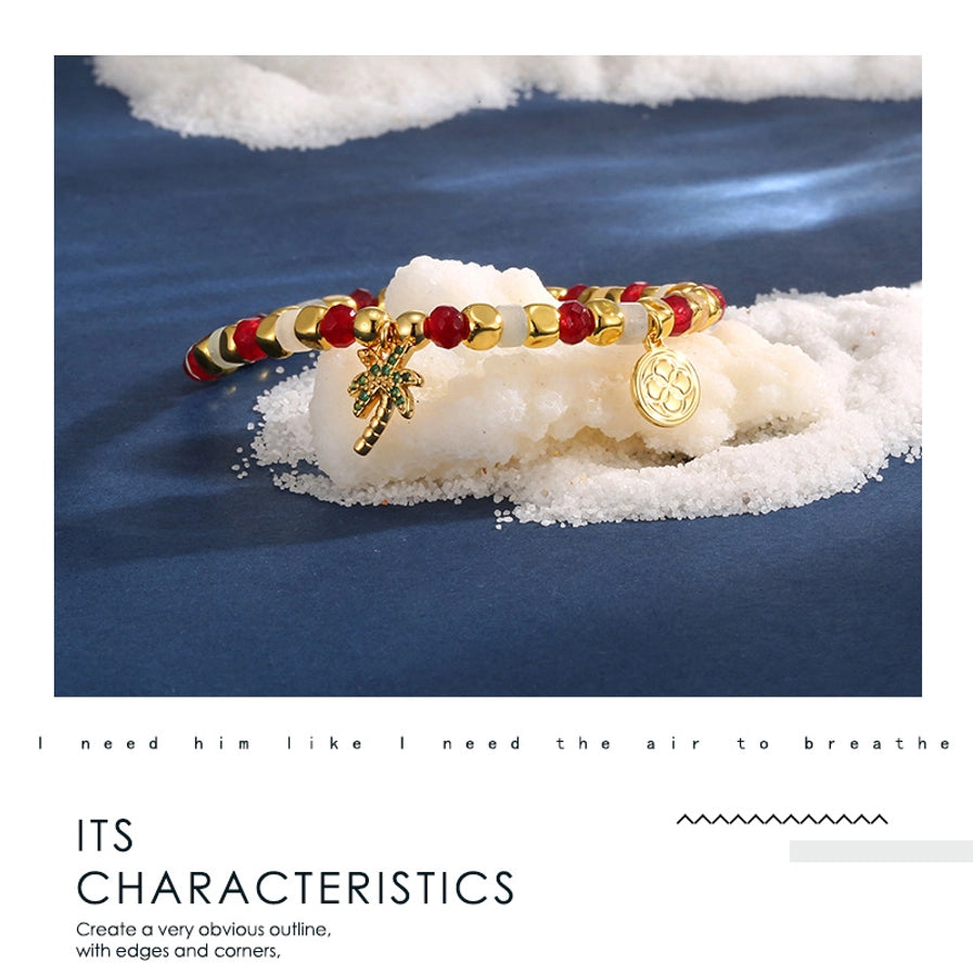 Jewelry IG Style Coconut Tree Copper Artificial Gemstones Beaded Inlay Bracelets