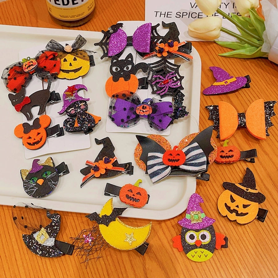 Halloween Cute Funny Women's Pumpkin Cat Bow Knot Hair Clip