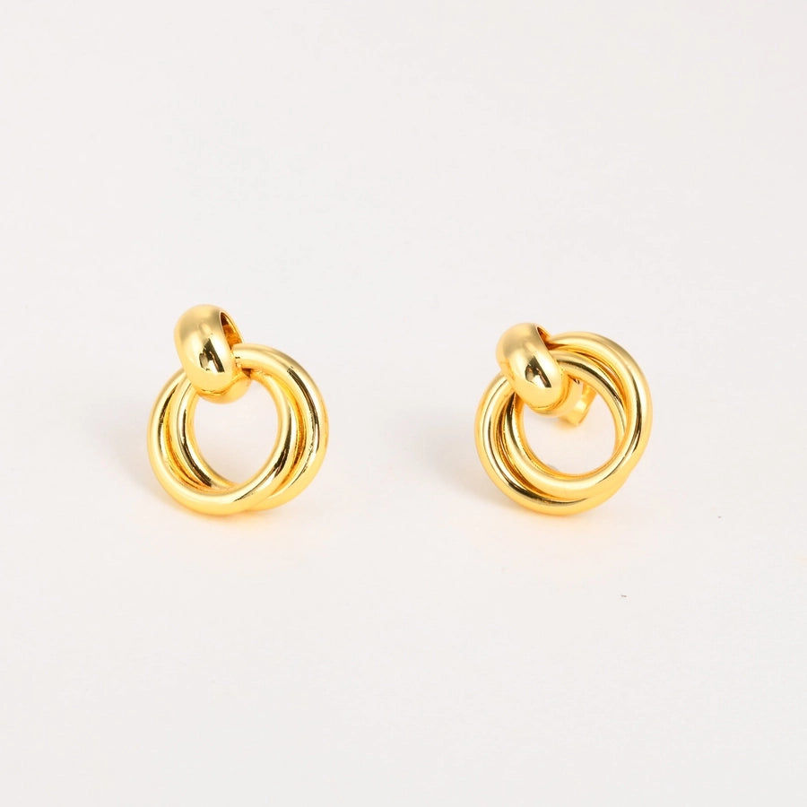 1 Pair Simple Style Double Ring Copper 18K Gold Plated Drop Earrings