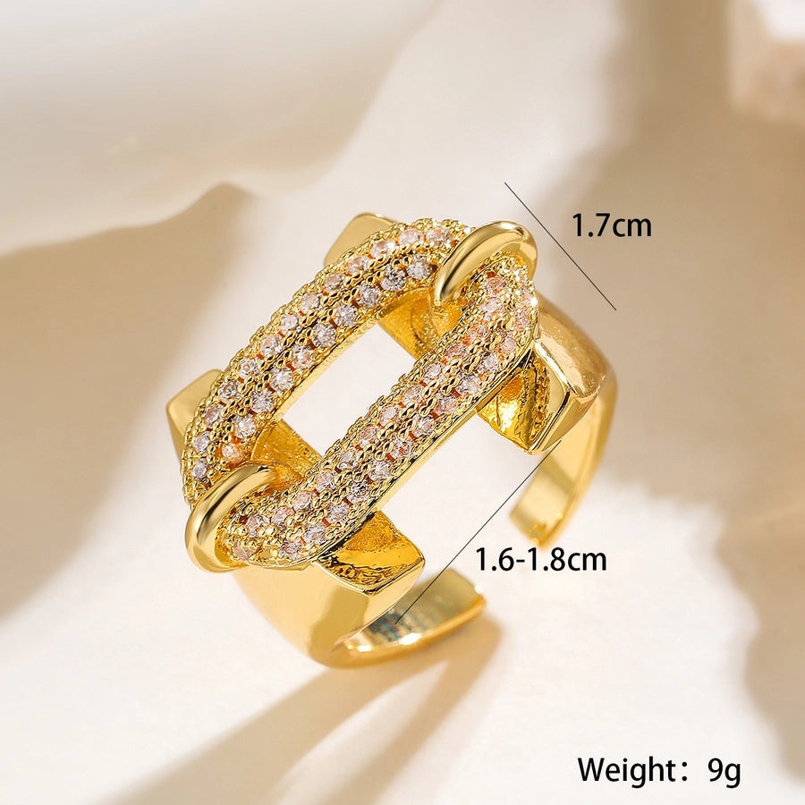 Copper Plating Inlay Geometric Zircon Open Rings
