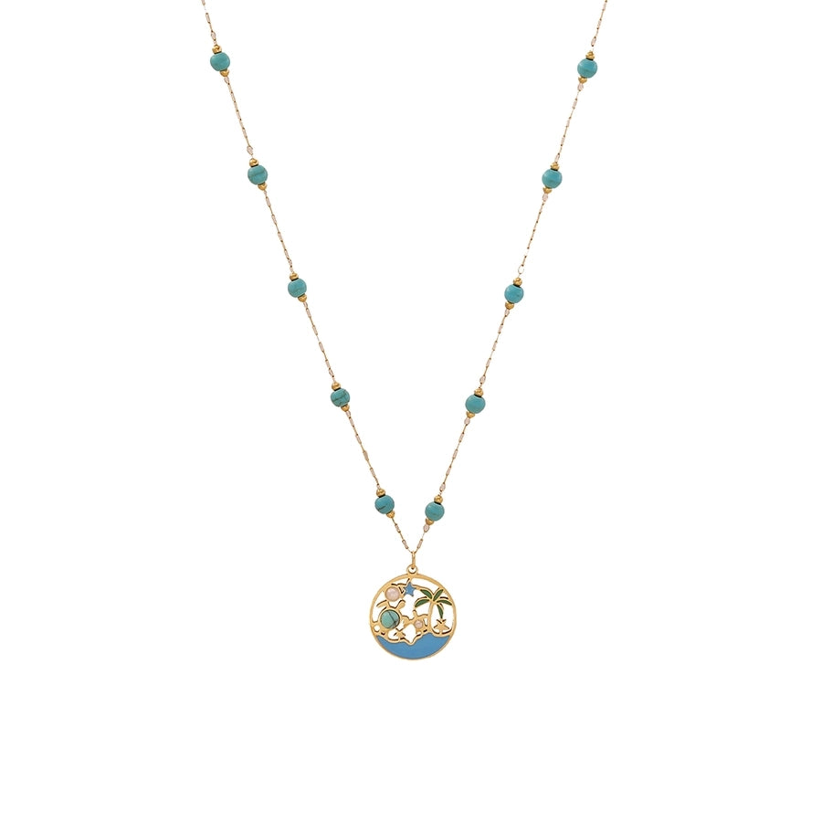 Jewelry Hawaiian Commute Coconut Tree Dolphin 304 Stainless Steel Pearl 18K Gold Plated Hollow Out Jewelry Set