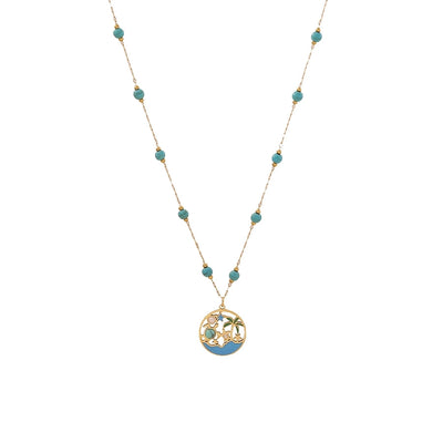 Jewelry Hawaiian Commute Coconut Tree Dolphin 304 Stainless Steel Pearl 18K Gold Plated Hollow Out Jewelry Set