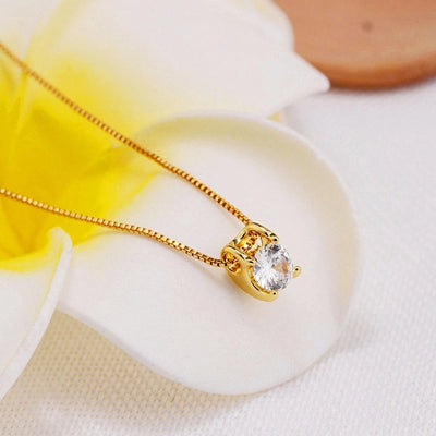 Copper box chain Inlay Round Zircon Pendant Necklace