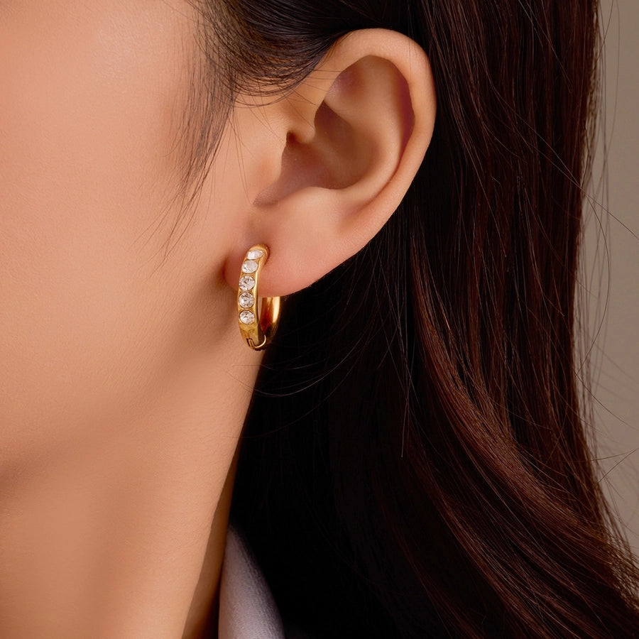 1 Pair Retro Round Plating 304 Stainless Steel Zircon Earrings