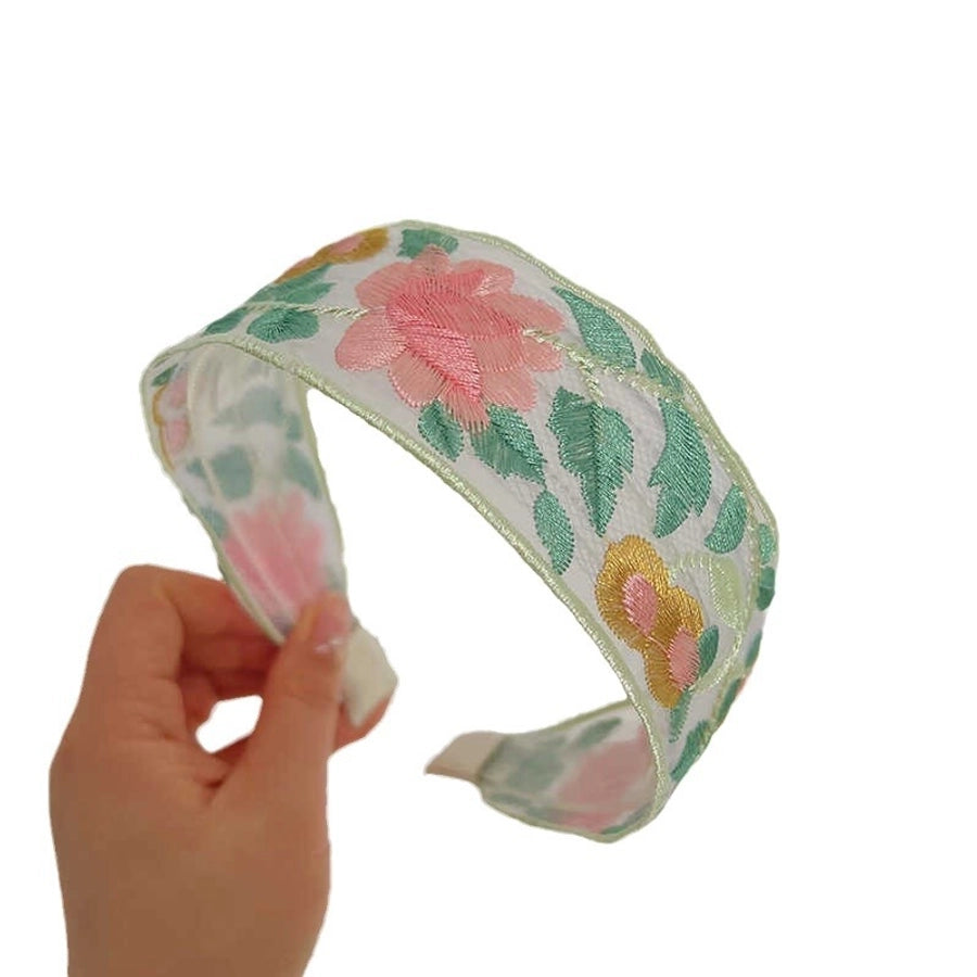 New Ethnic Style Cotton and Linen Embroidery Floral New Chinese Style Hairband Bow Hairpin Headband Wide-brimmed Hair Accessories for Women