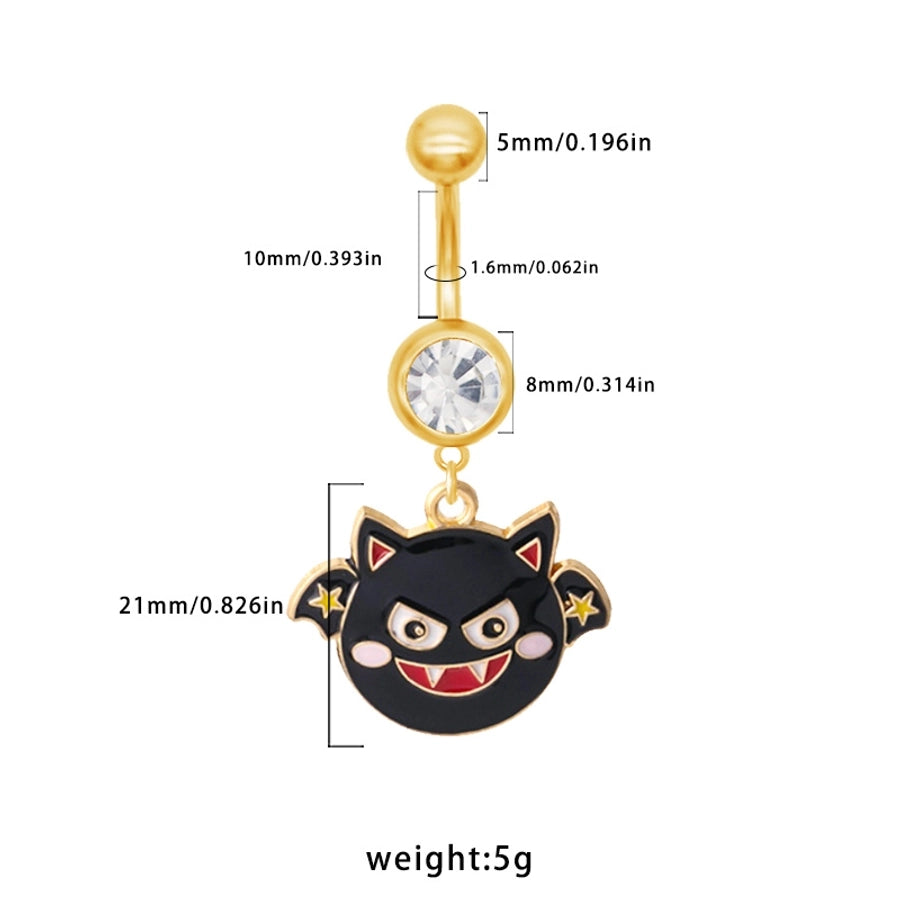 1 Piece Belly Rings Rock Punk Pumpkin Bat Skull 316 Stainless Steel  Alloy Epoxy Inlay Rhinestones Zircon Gold Plated