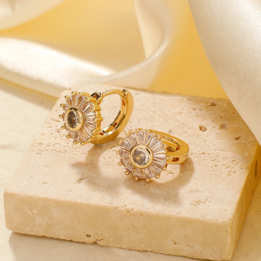 1 Pair Elegant Basic Geometric Inlay Copper Zircon K Gold Plated Rhodium Plated Ear clip