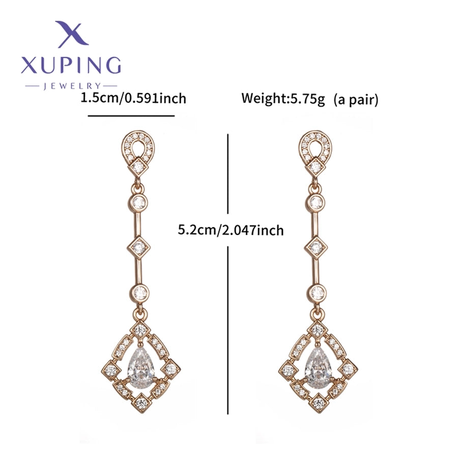 1 Pair Elegant Luxurious XUPING Geometric Inlay Copper Artificial Gemstones 18K Gold Plated Drop Earrings