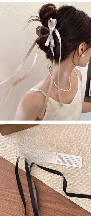 Exquisite ballet style grab clip ribbon bow hairpin female back head elegant elegant shark clip