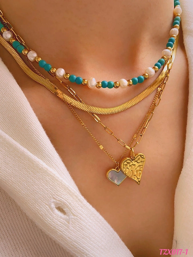 Jewelry Simple Style Heart Shape 304 Stainless Steel 18K Gold Plated Pendant Necklace