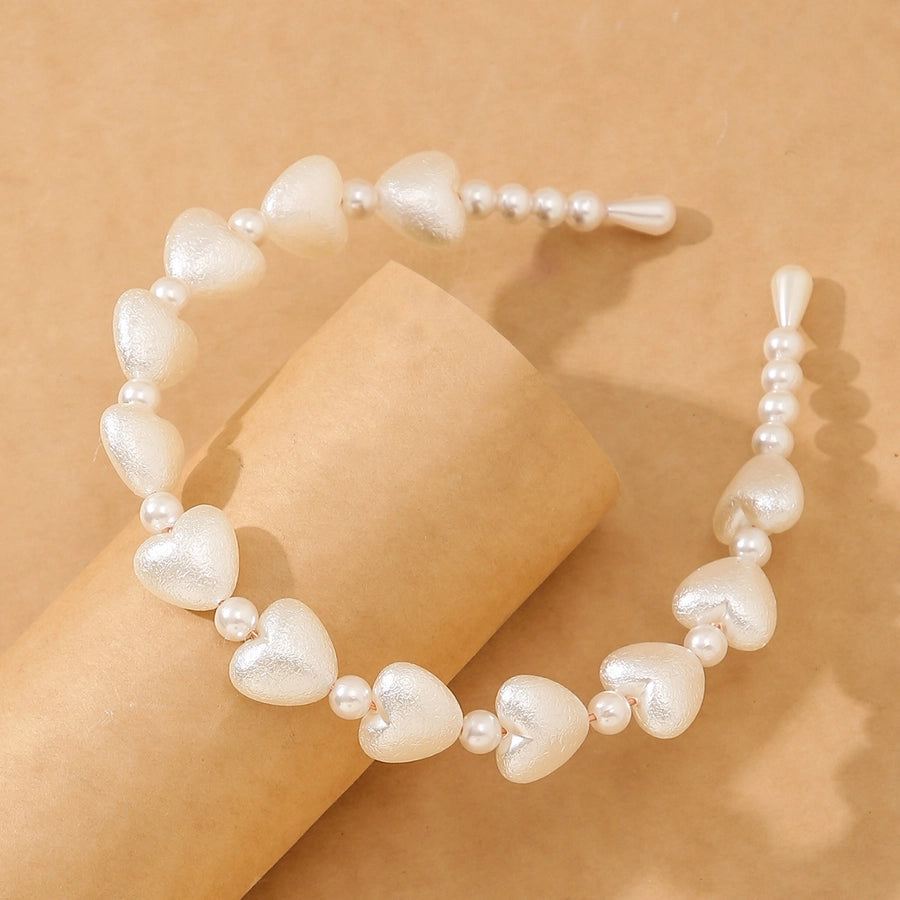 simple style round baroque pearls chain inlay pearl hair band