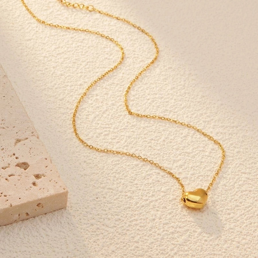 Jewelry Basic Sweet Classic Style Heart Shape 304 Stainless Steel 18K Gold Plated Plating Pendant Necklace