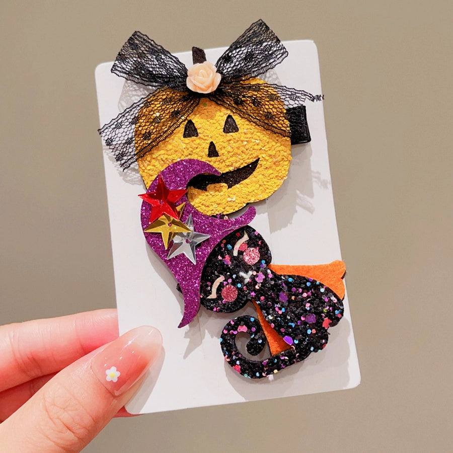 Halloween Cute Funny Women's Pumpkin Cat Bow Knot Hair Clip