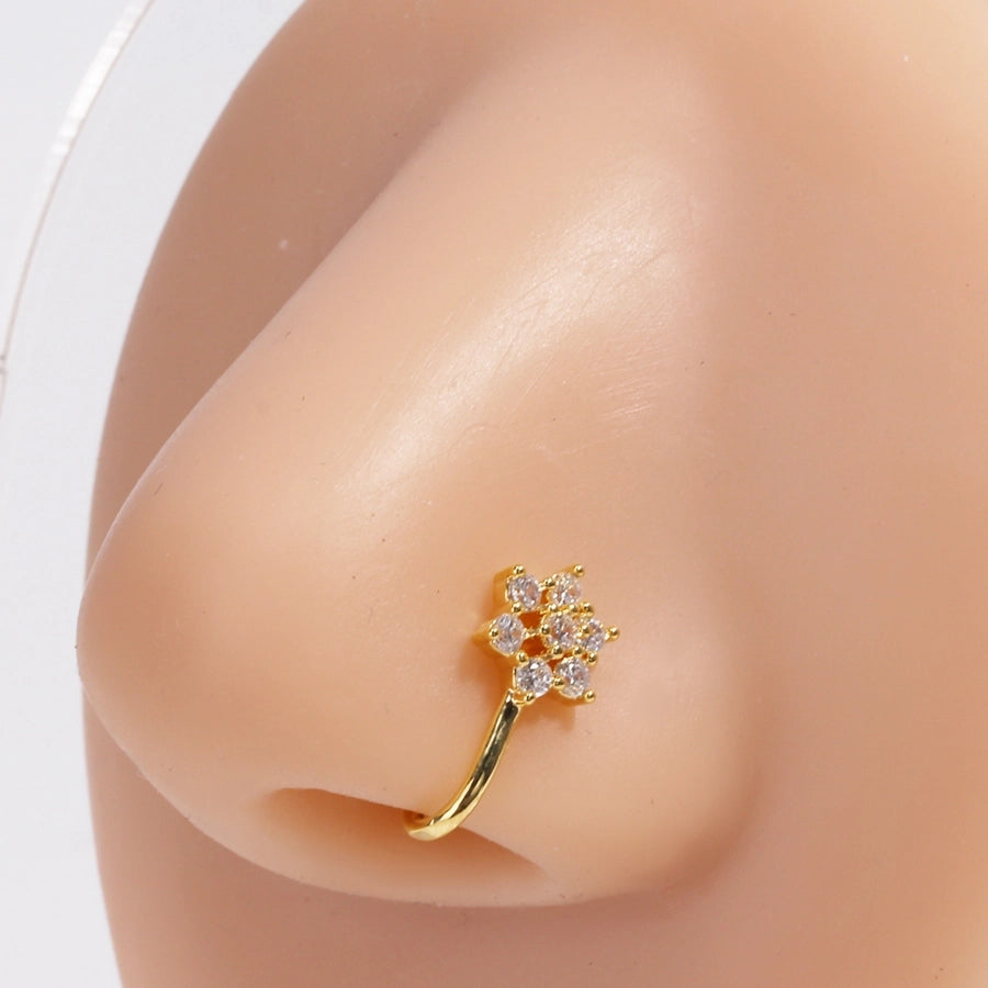 1 Piece Nose Rings & Studs Simple Style Commute Star Moon Copper Hollow Out Artificial Rhinestones Zircon 18K Gold Plated