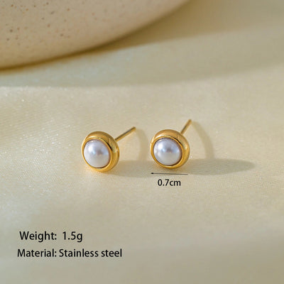 Jewelry Casual Simple Style Commute Round 304 Stainless Steel Plastic 18K Gold Plated Pearl Bracelets Earrings Necklace