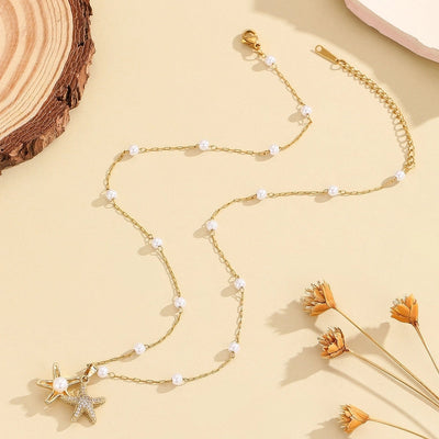 Jewelry Marine Style Sweet Starfish 304 Stainless Steel Pendant Necklace