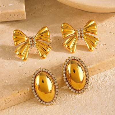 1 Pair Retro Simple Style Classic Style Geometric Heart Shape Bow Knot Plating 304 Stainless Steel Ear Studs