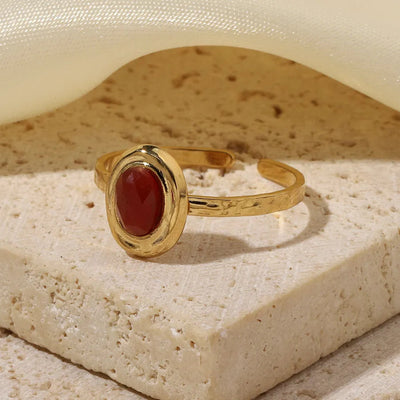 Wholesale Jewelry Retro French Style Oval Titanium Steel Natural Stone Turquoise Agate 14K Gold Plated Plating Inlay Open Rings