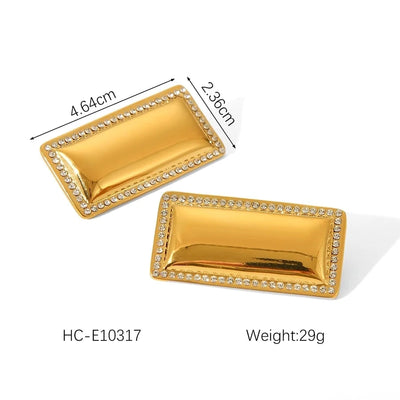 1 Piece IG Style Exaggerated Round Rectangle Plating Inlay 304 Stainless Steel Rhinestones 18K Gold Plated Ear Studs