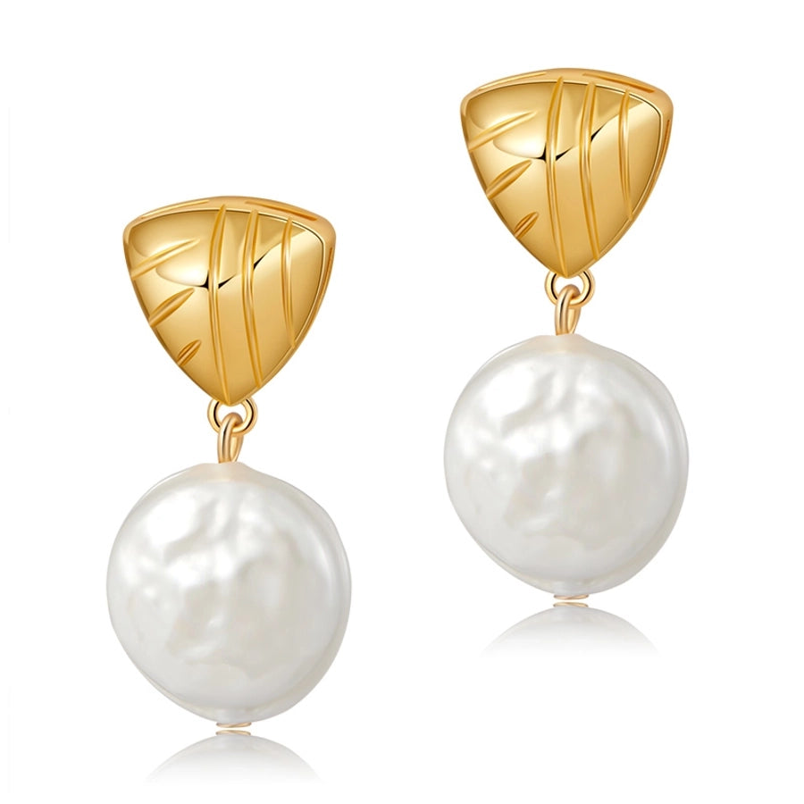 1 Piece Vintage Style Lady Wedding Pearl Inlay Copper Artificial Pearls 18K Gold Plated Drop Earrings