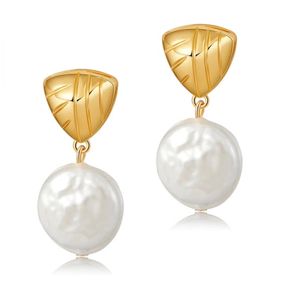 1 Piece Vintage Style Lady Wedding Pearl Inlay Copper Artificial Pearls 18K Gold Plated Drop Earrings