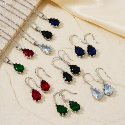 Copper Rhodium Plated Inlay Water Droplets Glass Jewelry Set