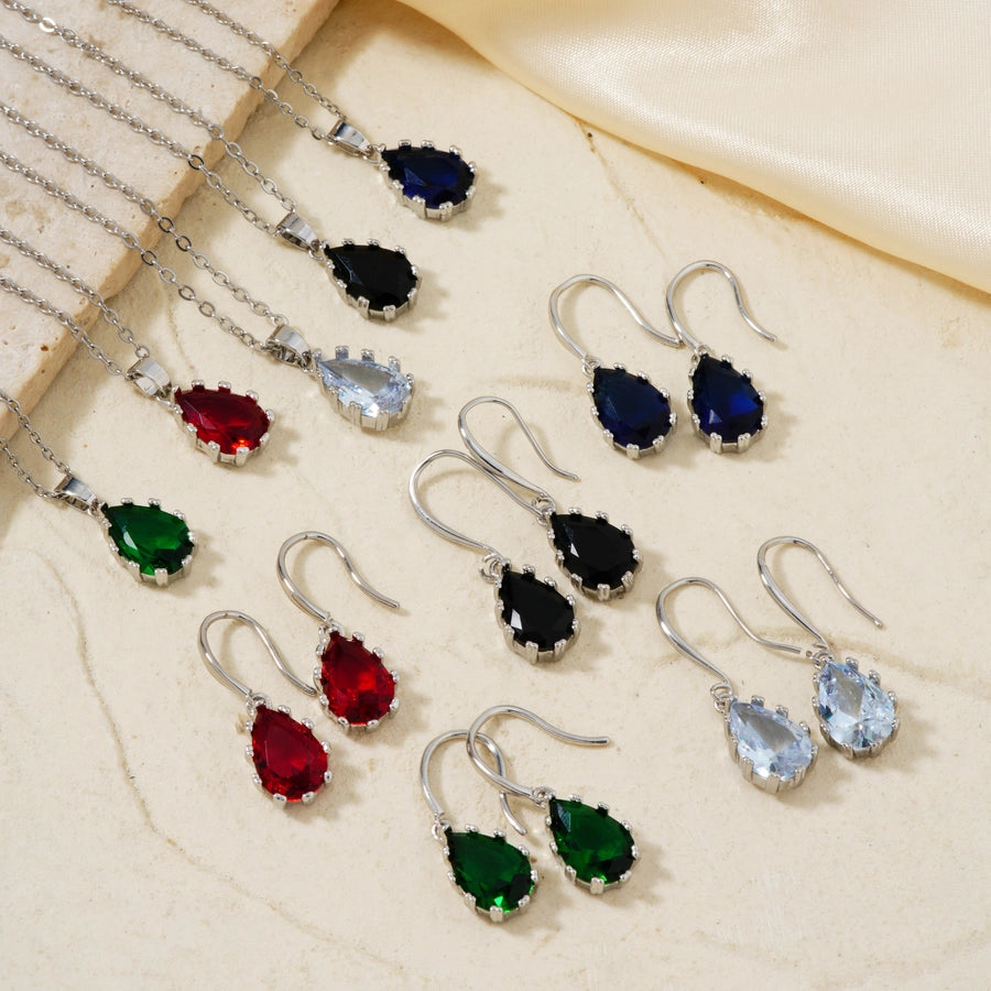 Copper Rhodium Plated Inlay Water Droplets Glass Jewelry Set