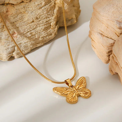 Wholesale Jewelry IG Style Vacation Butterfly 304 Stainless Steel Titanium Steel 18K Gold Plated Pendant Necklace snake chain