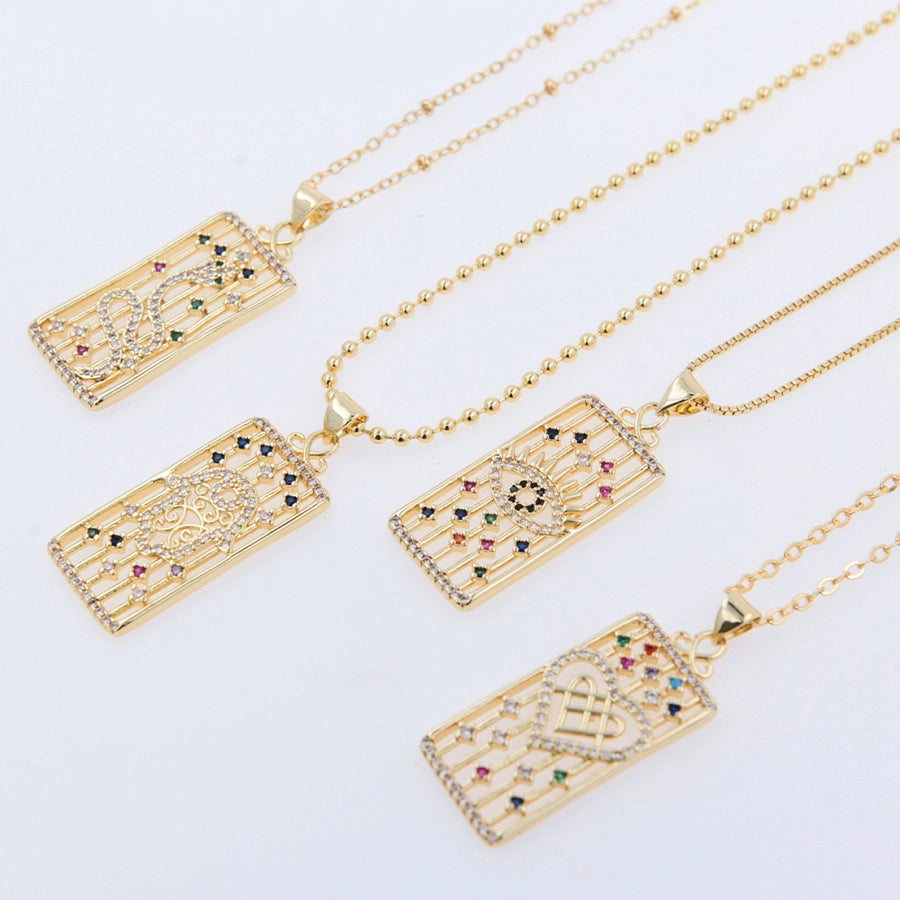 Hip-Hop Palm Heart Shape Snake Copper Inlay Zircon 18K Gold Plated Unisex Pendant Necklace