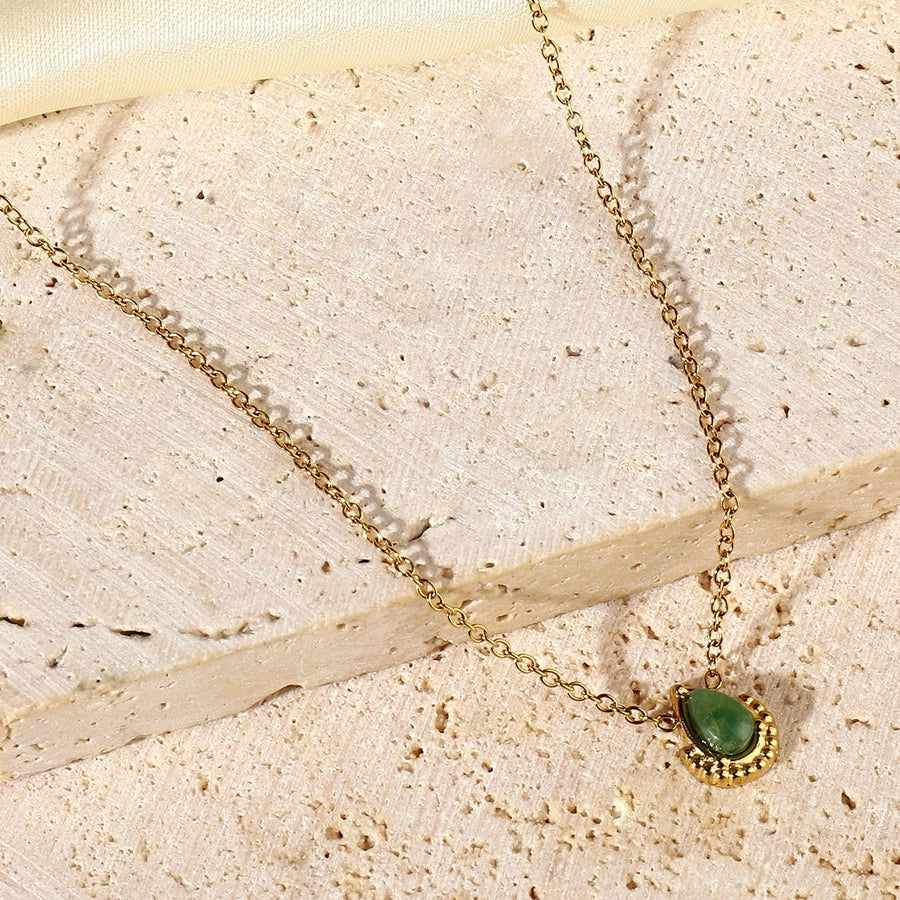 Jewelry Vintage Style French Style Geometric Water Droplets Titanium Steel Natural Stone 14K Gold Plated Plating Pendant Necklace