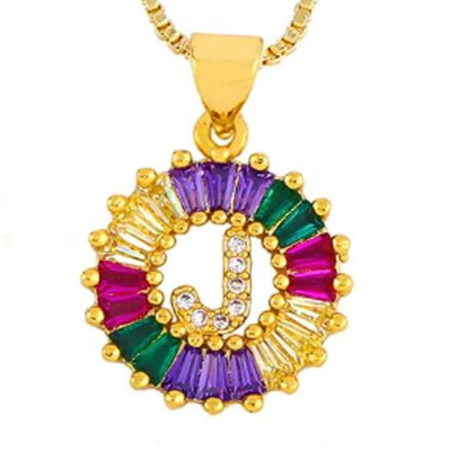 Copper 18K Gold Plated Plating Inlay Letter Zircon Pendant Necklace