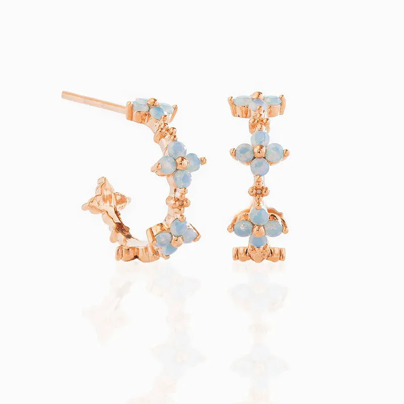 1 Pair Sweet C Shape Flower Copper Zircon Ear Studs