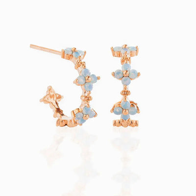 1 Pair Sweet C Shape Flower Copper Zircon Ear Studs
