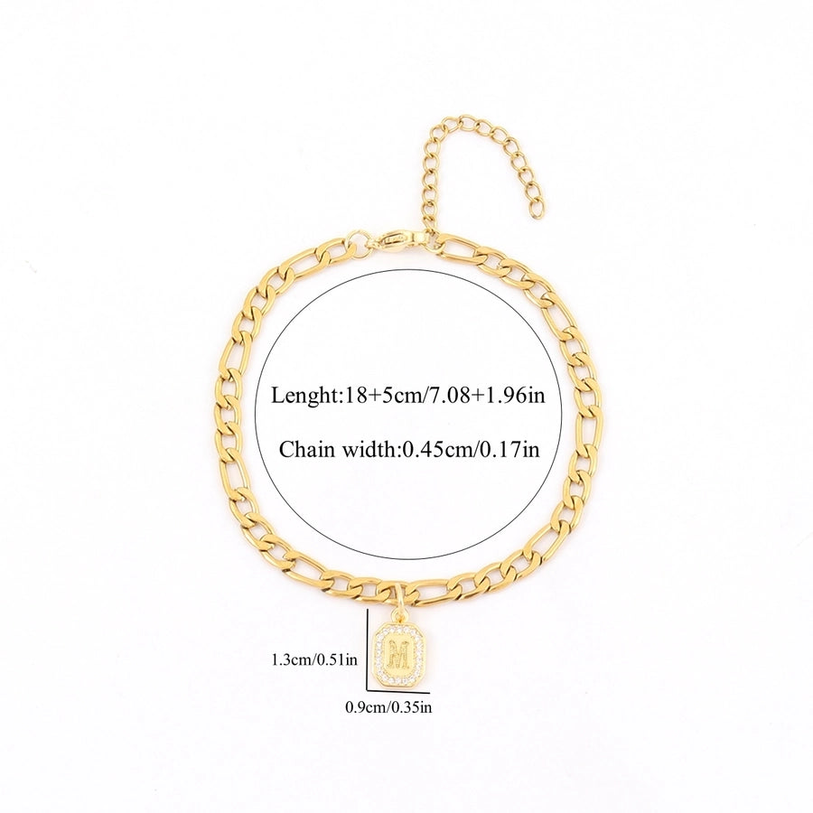 201 Stainless Steel Copper Inlay Letter Rectangle Zircon Bracelets