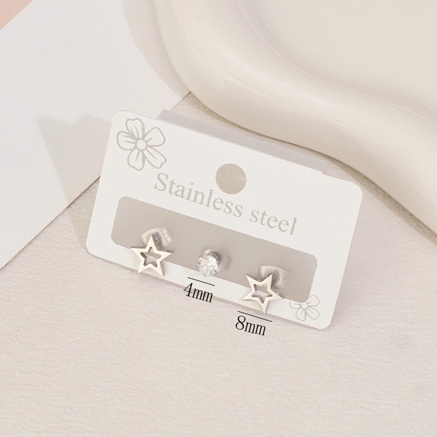 1 Set Sweet Simple Style Star Polishing Hollow Out Inlay 304 Stainless Steel Zircon 18K Gold Plated Ear Studs