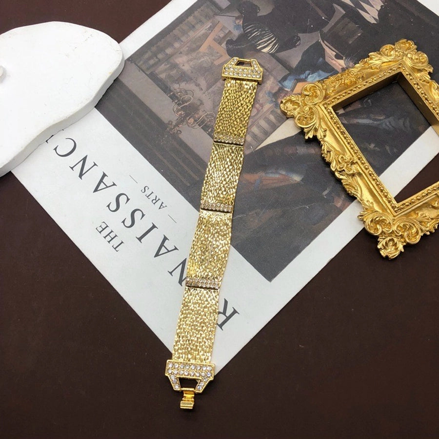 Hot Selling Product Retro Multi-Layer Copper Chain Diamond-Embedded Plain Gold Bracelet Elegant Graceful Personality  Women Trendy