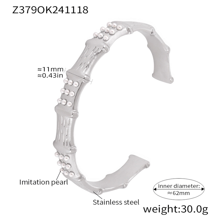 Elegant Luxurious Geometric 304 Stainless Steel 18K Gold Plated Artificial Pearls Bangle In Bulk