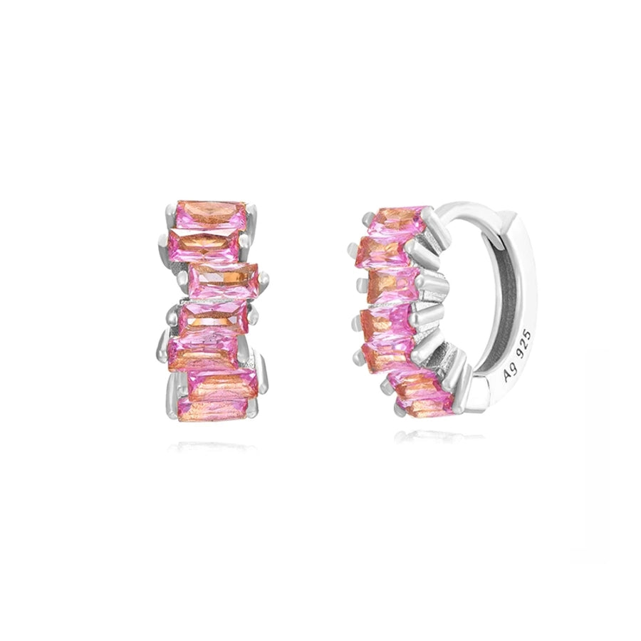 1 Pair Elegant Cute Shiny Geometric Copper Zircon 24K Gold Plated Hoop Earrings