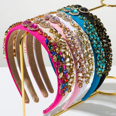 Korean Style Retro Glass Drill Lovely Hair Band Thin Baroque Sponge Headband Simple  Hair Accessories