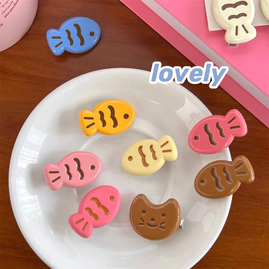 Candy Color Snapper Burned Hair Clip  Sweet Girl's Heart Cute Fish Bangs Clip Student  Hairpin Hair Accessories