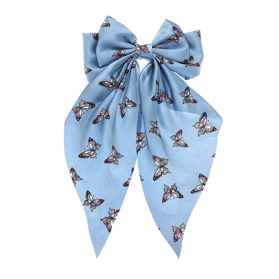 streamer french chiffon butterfly print head ring horsetail bow hair ring