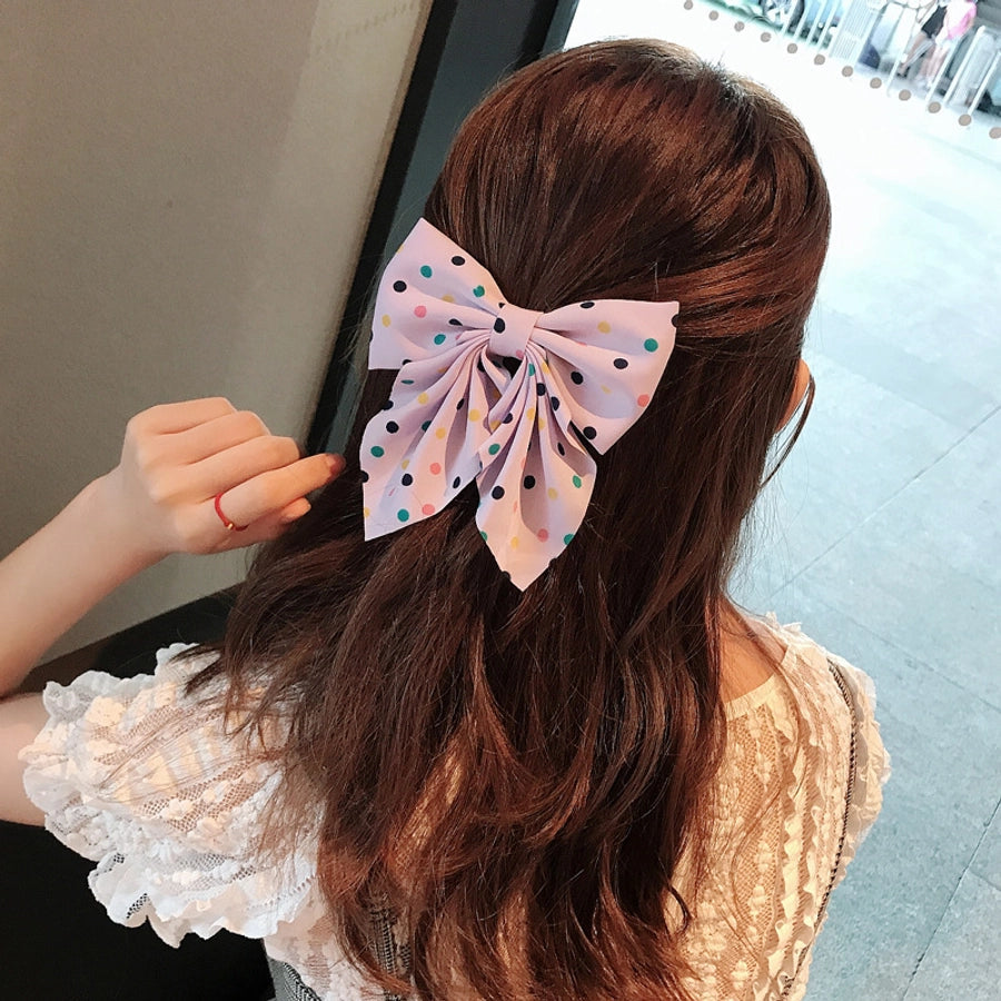 korean fabric retro bow hairpin sweet color wave dot clip hairpin