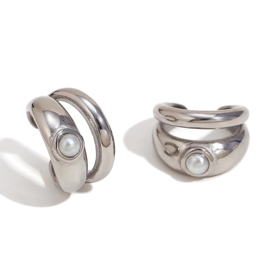 1 Pair Simple Style Geometric Inlay 304 Stainless Steel Pearl 18K Gold Plated Ear Cuffs