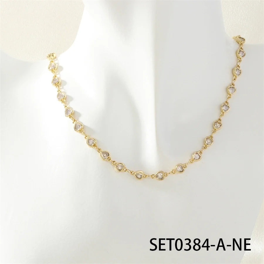Jewelry IG Style Heart Shape Copper Zircon Inlay Bracelets Necklace