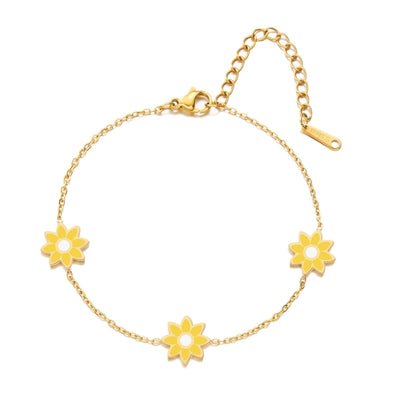 Premium Little Daisy Flower Bracelet Necklace Ear Stud Three-Piece Set Sweet Personality Niche Stainless Steel Ornament