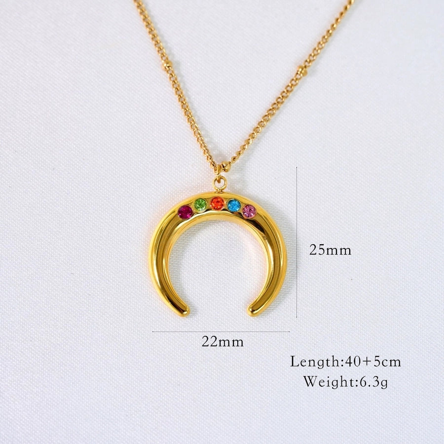 Jewelry Casual Simple Style Streetwear Geometric Titanium Steel Zircon Inlay Pendant Necklace
