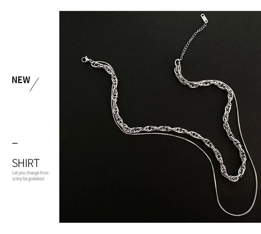 Jewelry Hip-Hop Simple Style Asymmetrical Titanium Steel Titanium Steel Silver Plated Asymmetrical Necklace