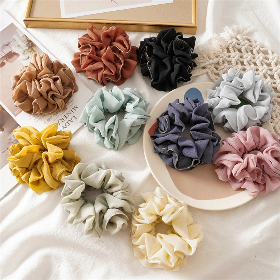 simple style solid color ruffles cloth pleated hair tie 1 piece